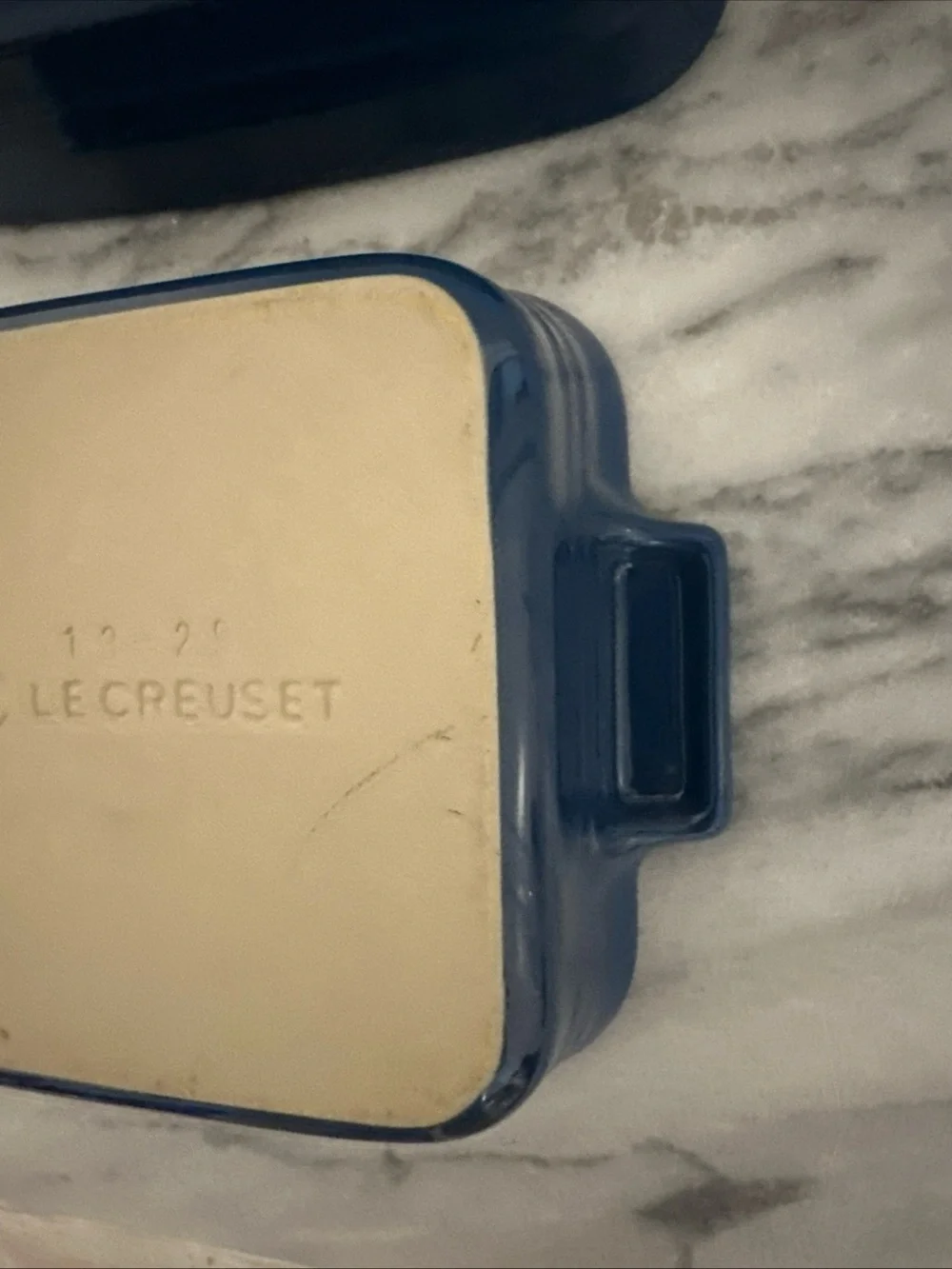 Le Creuset Cream Ceramic Baking Dishes with Blue Rim - Set of 2